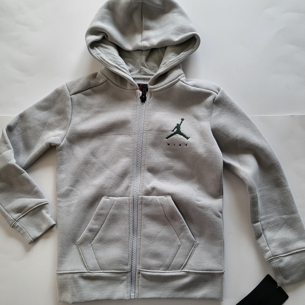 Nike AIR JORDAN boys fleece hoodie Full Zip Jacket Size 5 6 7 Light GRAY